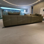 Structured Grid-Stitched Modular Top-Grain Leather Sofa with Deep Lounge Seating